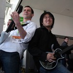 David Kadavy playing Guitar Hero with World Champion Freddie Wong