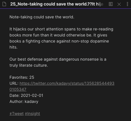 zettelkasten tweet imported by zapier obsidian